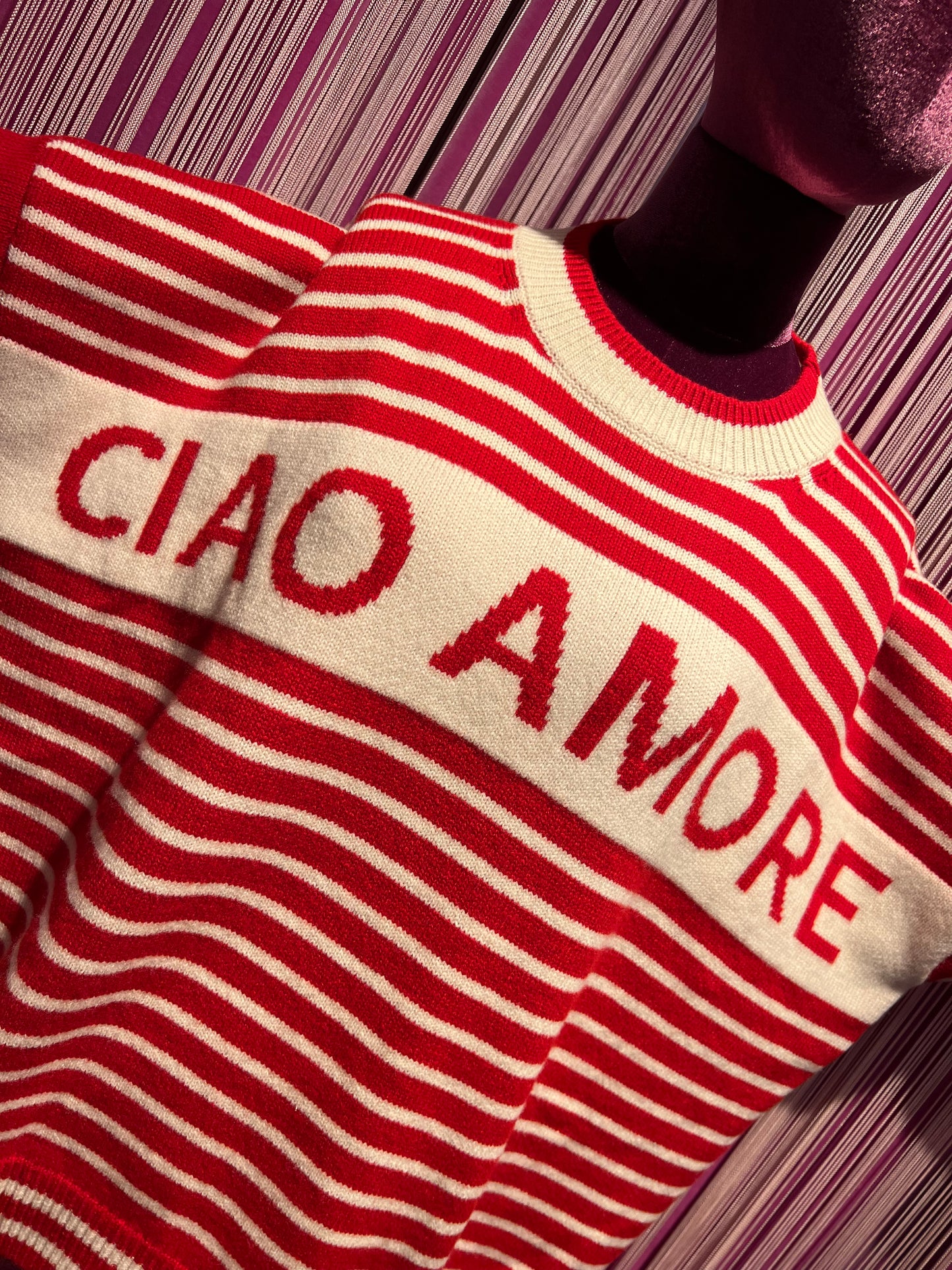 Giada Benincasa maglia over girocollo righe rosso/ panna ciao amore