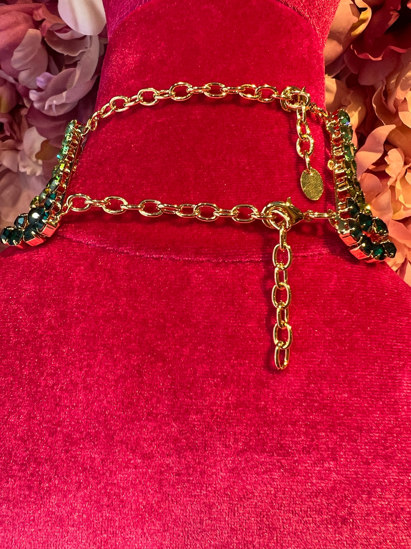 Choker cristalli 7 fili verdi
