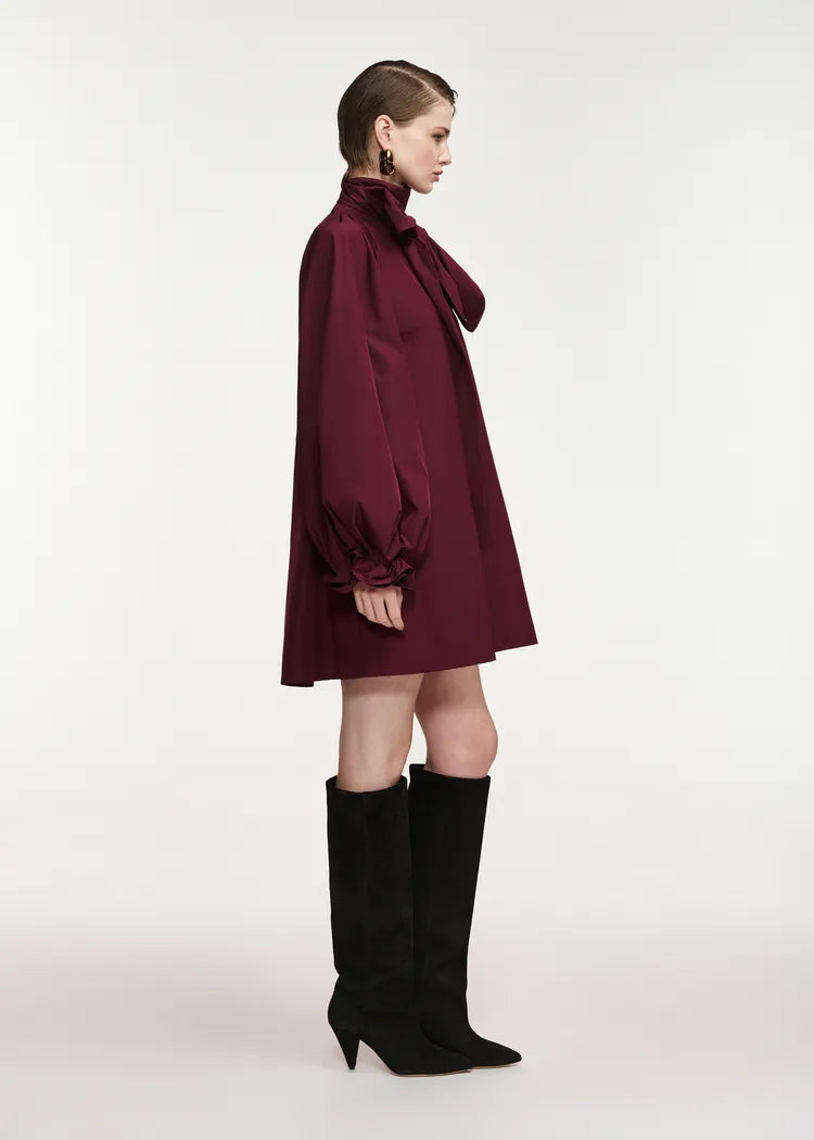 Essentiel antwerp abito oversize bordeaux trapezio con fiocco al collo