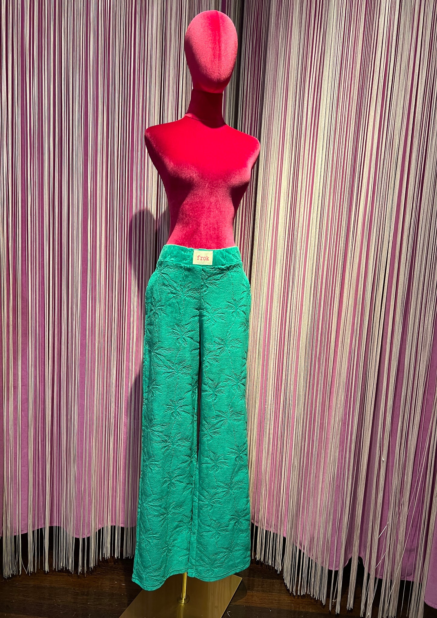 Frok pantalone in spugna verde bandiera disegno palme con elastico in vita