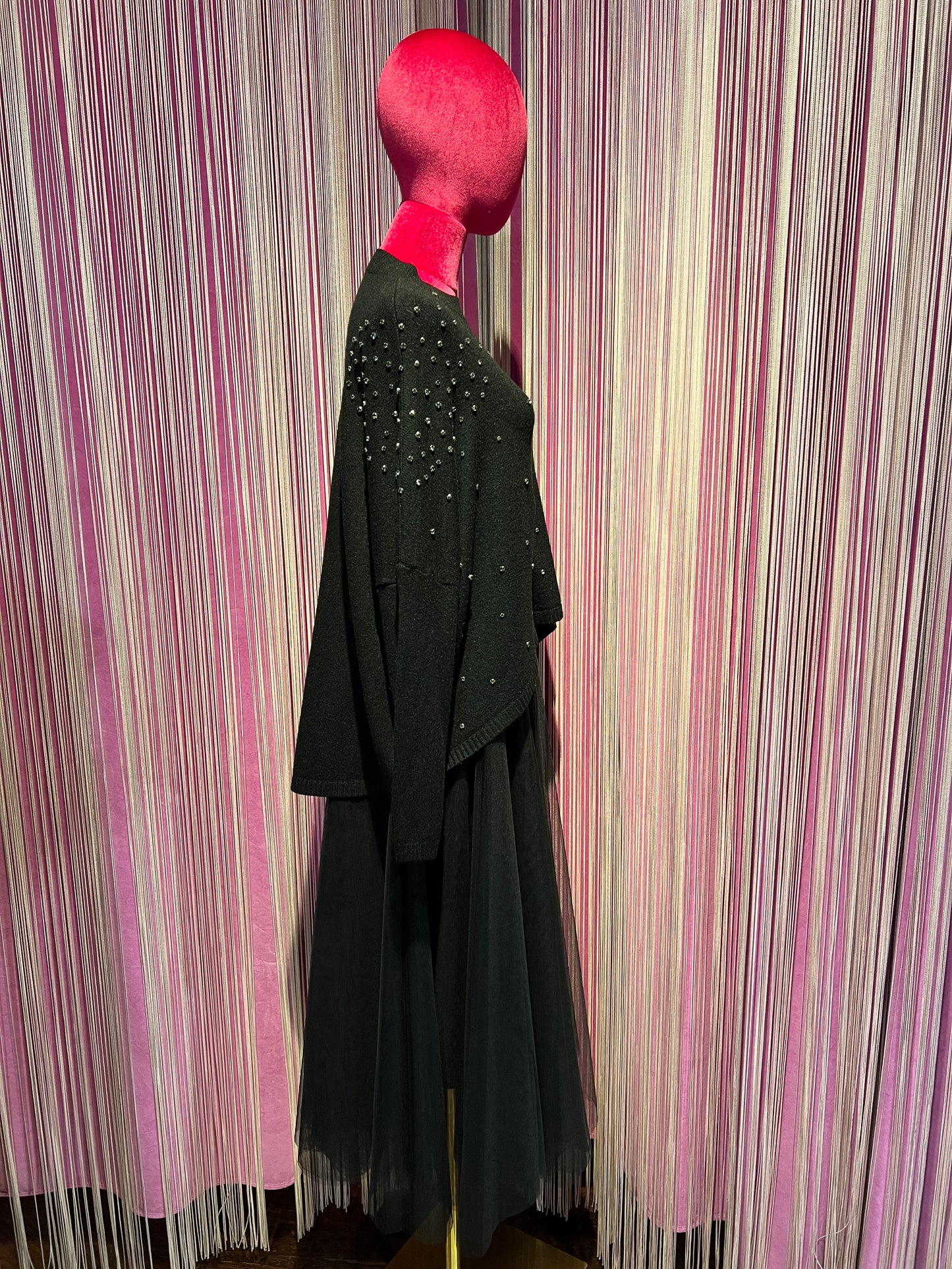 The room completo gonna tulle e maglia con zirconi nera