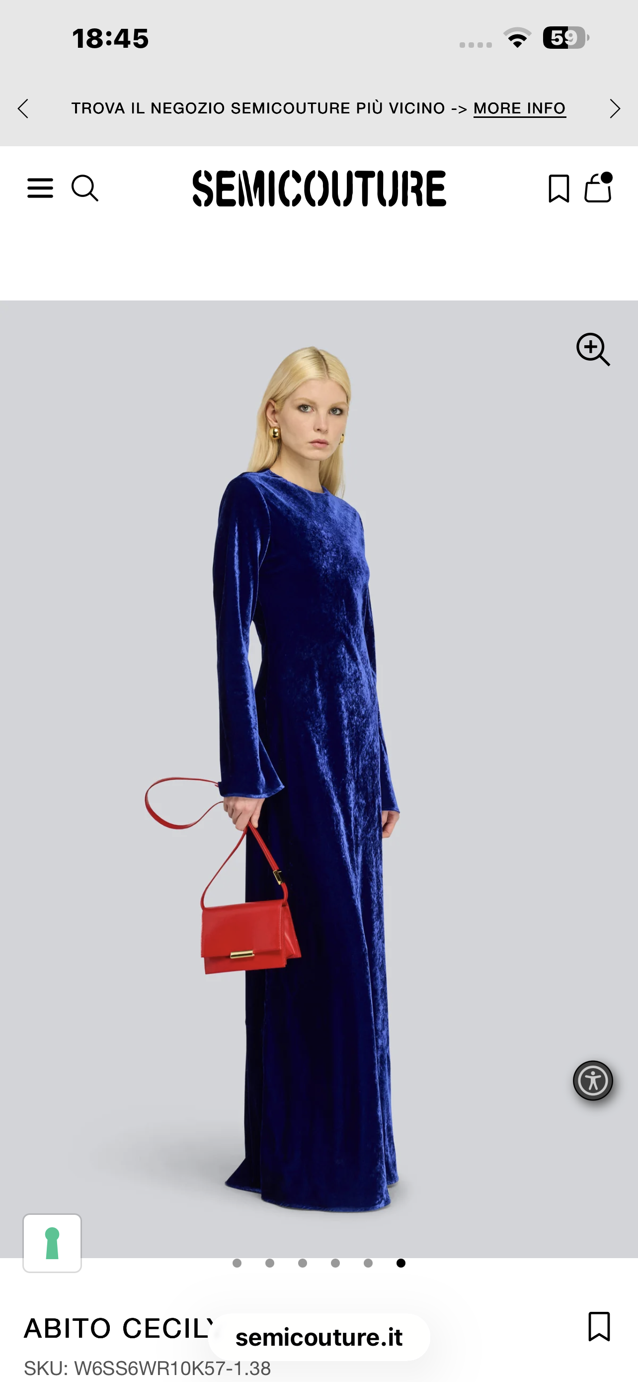 Semicouture abito lungo bluette in velluto manica lunga