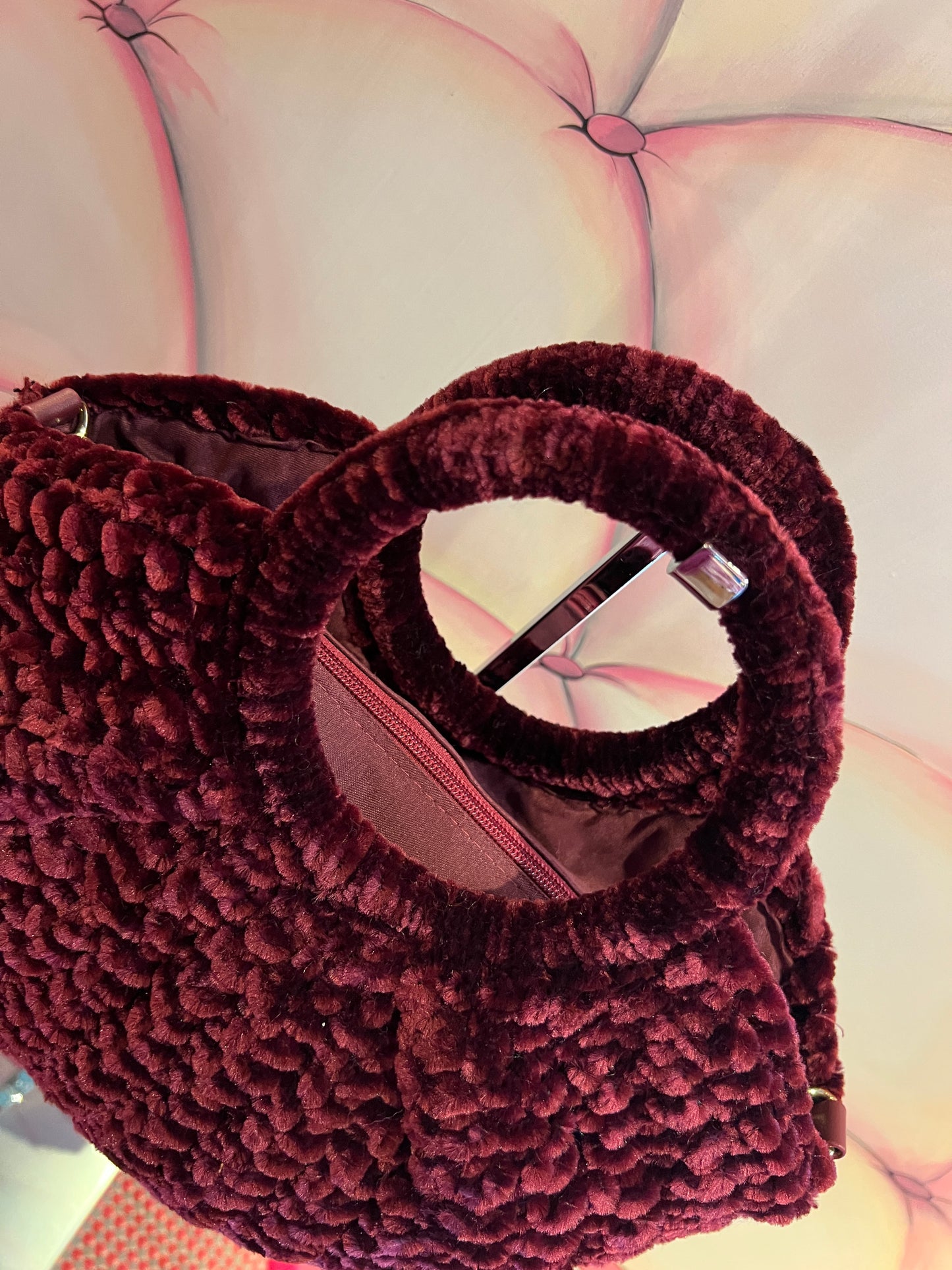 Love & roses borsa tricot ciniglia burgundy con tracolla