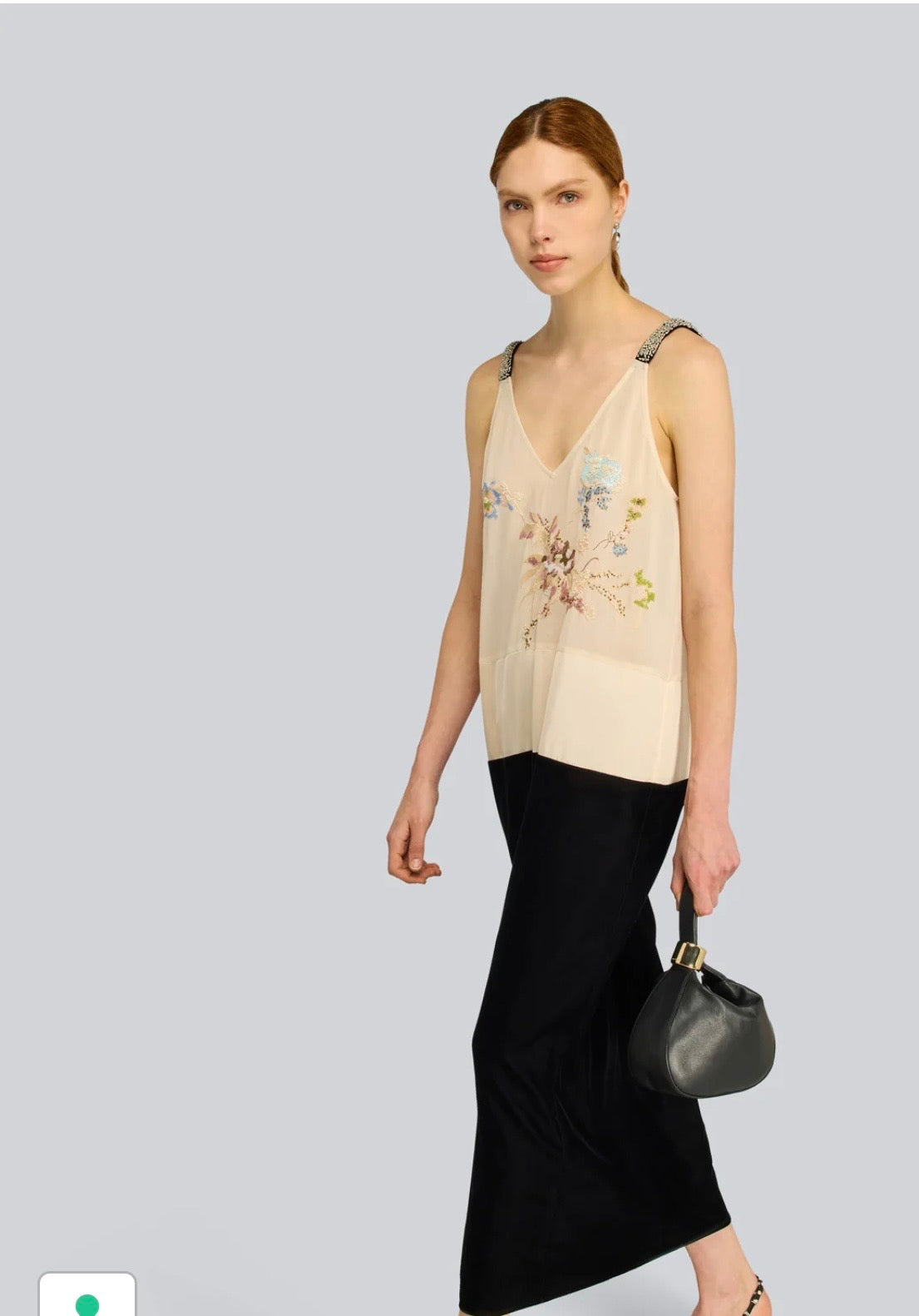 Semicouture abito in georgette ricamato nella parte superiore gonna in velluto nera