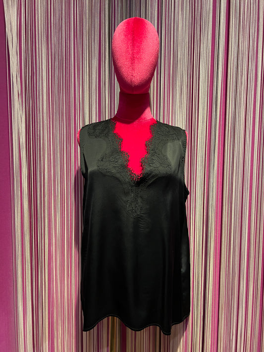 Pink memories top spalla larga con pizzo nero