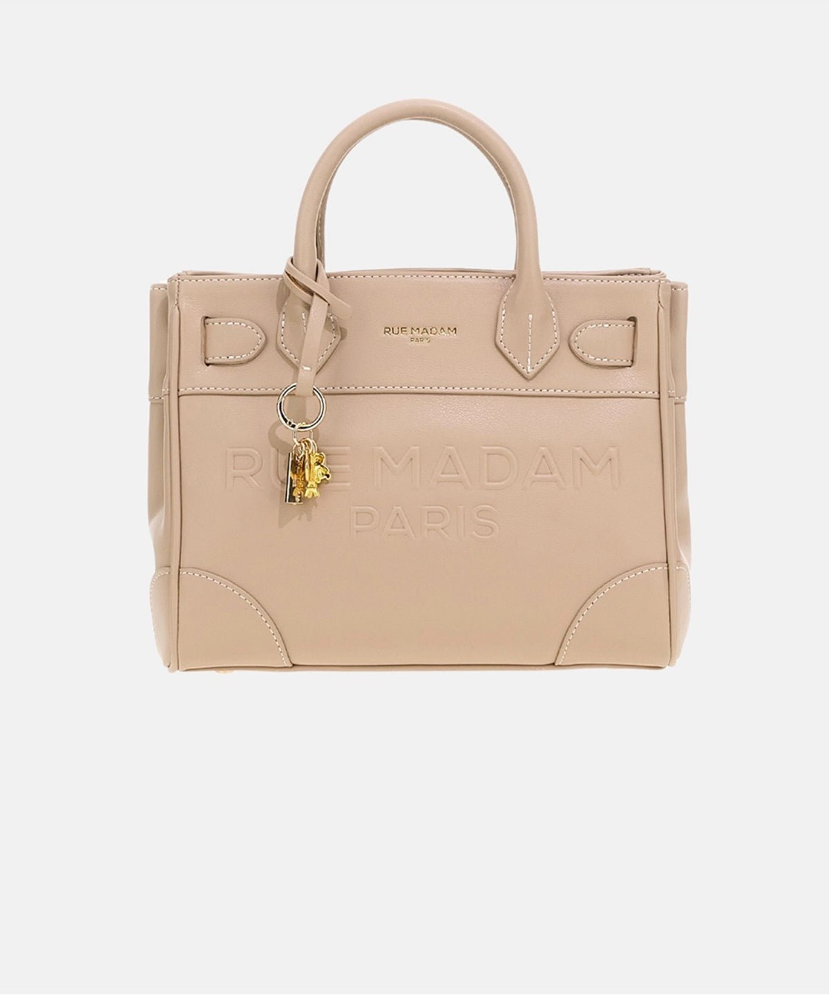 Rue Madam Paris borsa due manici con tracolla in ecopelle impreziosita dal logo in rilievo color taupe