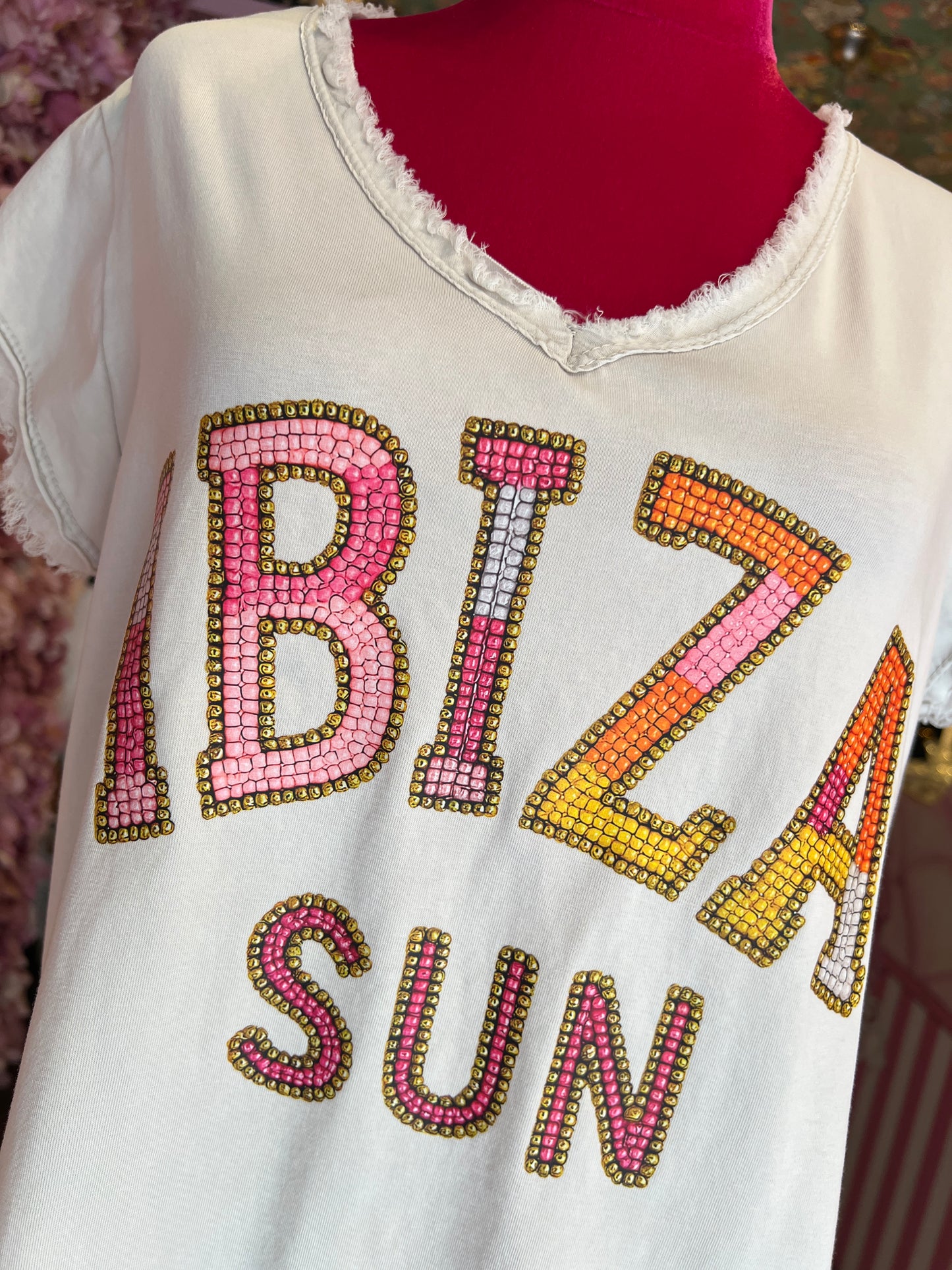 Mon amour Paris -20% di sconto t shirt beige con scritta Ibiza sun