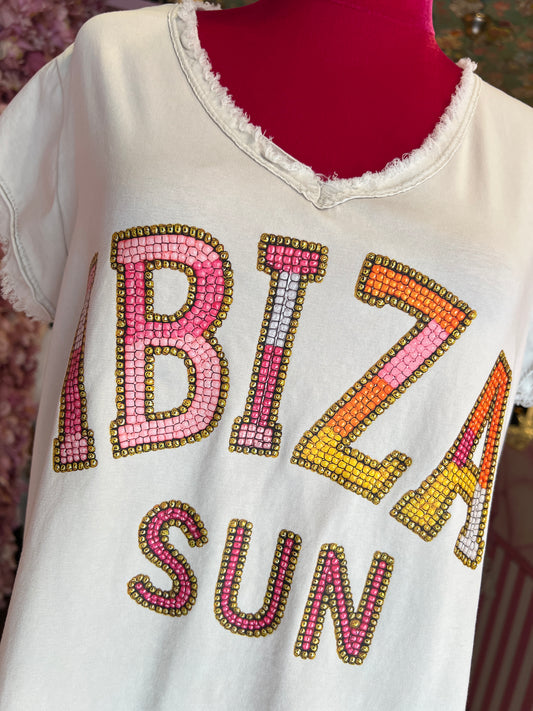 Mon amour Paris -20% di sconto t shirt beige con scritta Ibiza sun