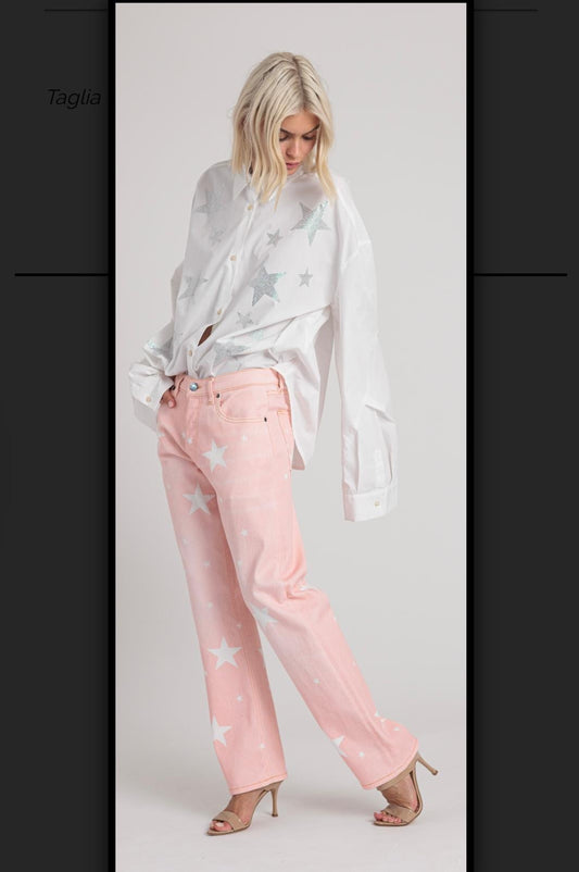 Rossano Perini jeans rosa pesca con stelle bianche