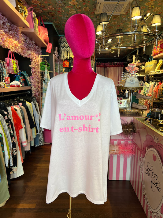 Mon amour Paris -20% di sconto t-shirt over scollo a V e scritta “ l’amour ent-shirt “ glitter rosa  bubble