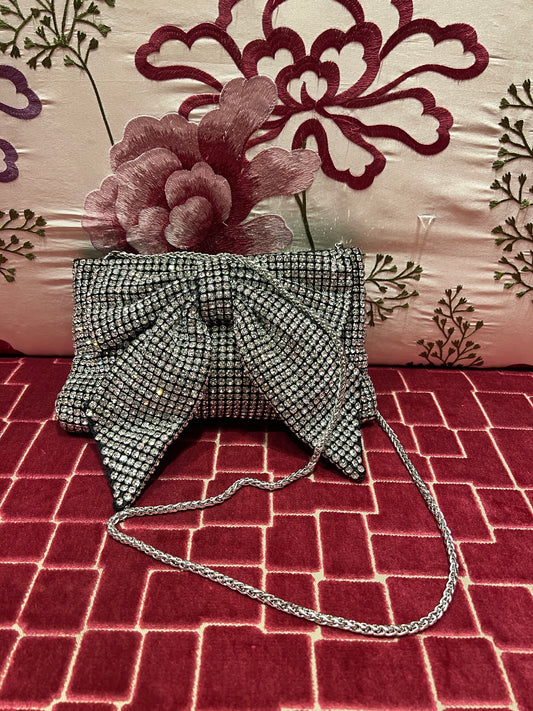 Borsa tracollina  con fiocco argento con Swarovski