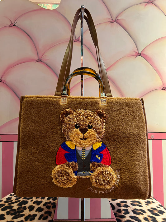 Rue Madam Paris borsa due manici con tracolla ecopelliccia biscotto Marvin tote winter