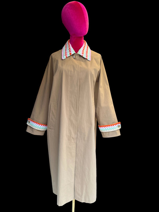 Sincere Paris trench color Kaki collo e polsi lavorazione uncinetto