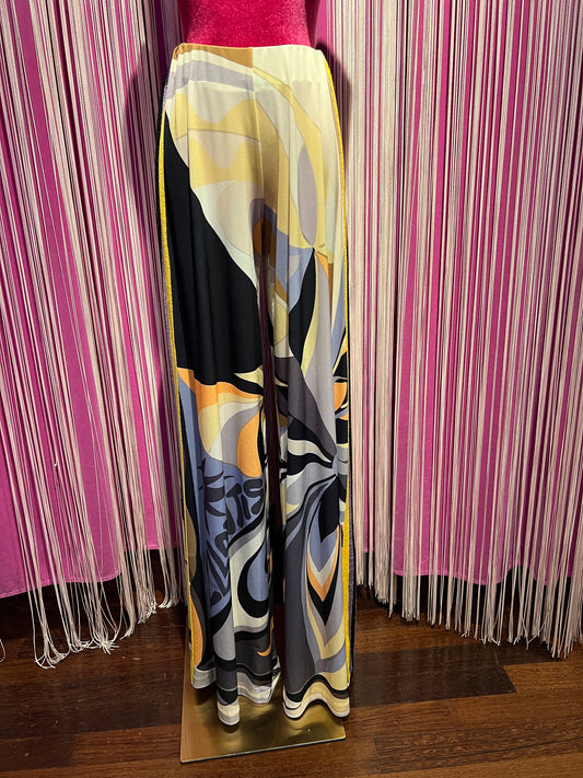 Bellavitis -50% di sconto pantalone palazzo in Jersey fantasia giallo lilla riga laterale in maglia