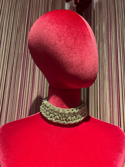 Choker motivo intrecciato cristalli argentato