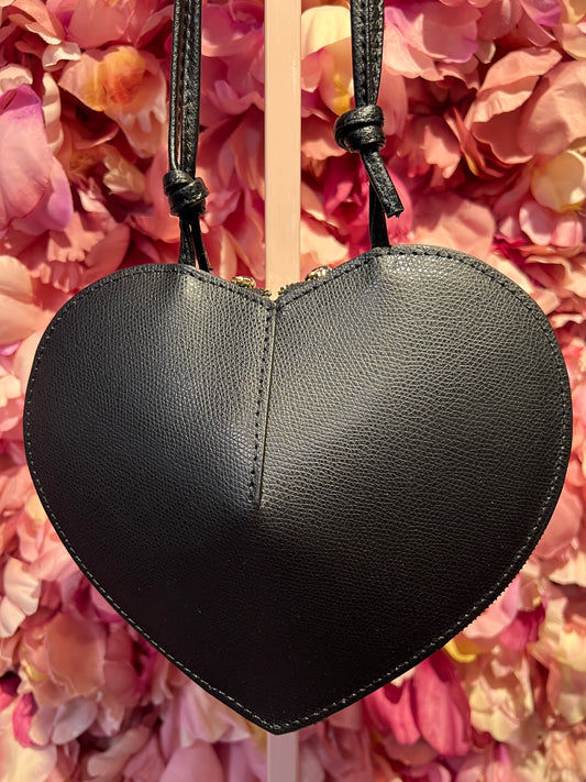Borsa a cuore tracollina  regolabile vera pelle nera