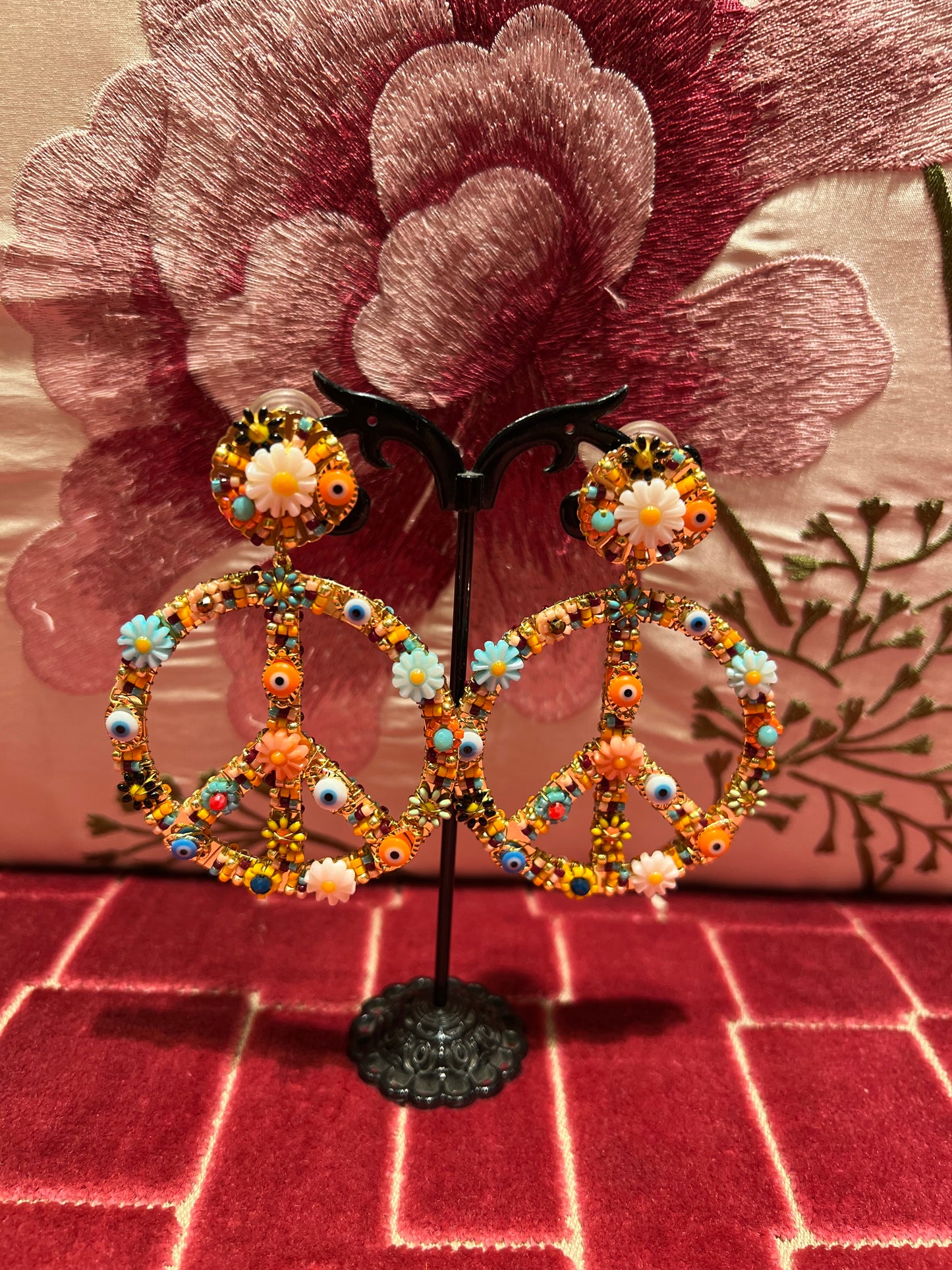 Orecchini Clips peace and love margherite colorate