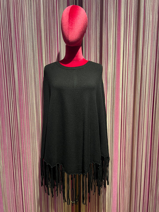 The room poncho con frange nero