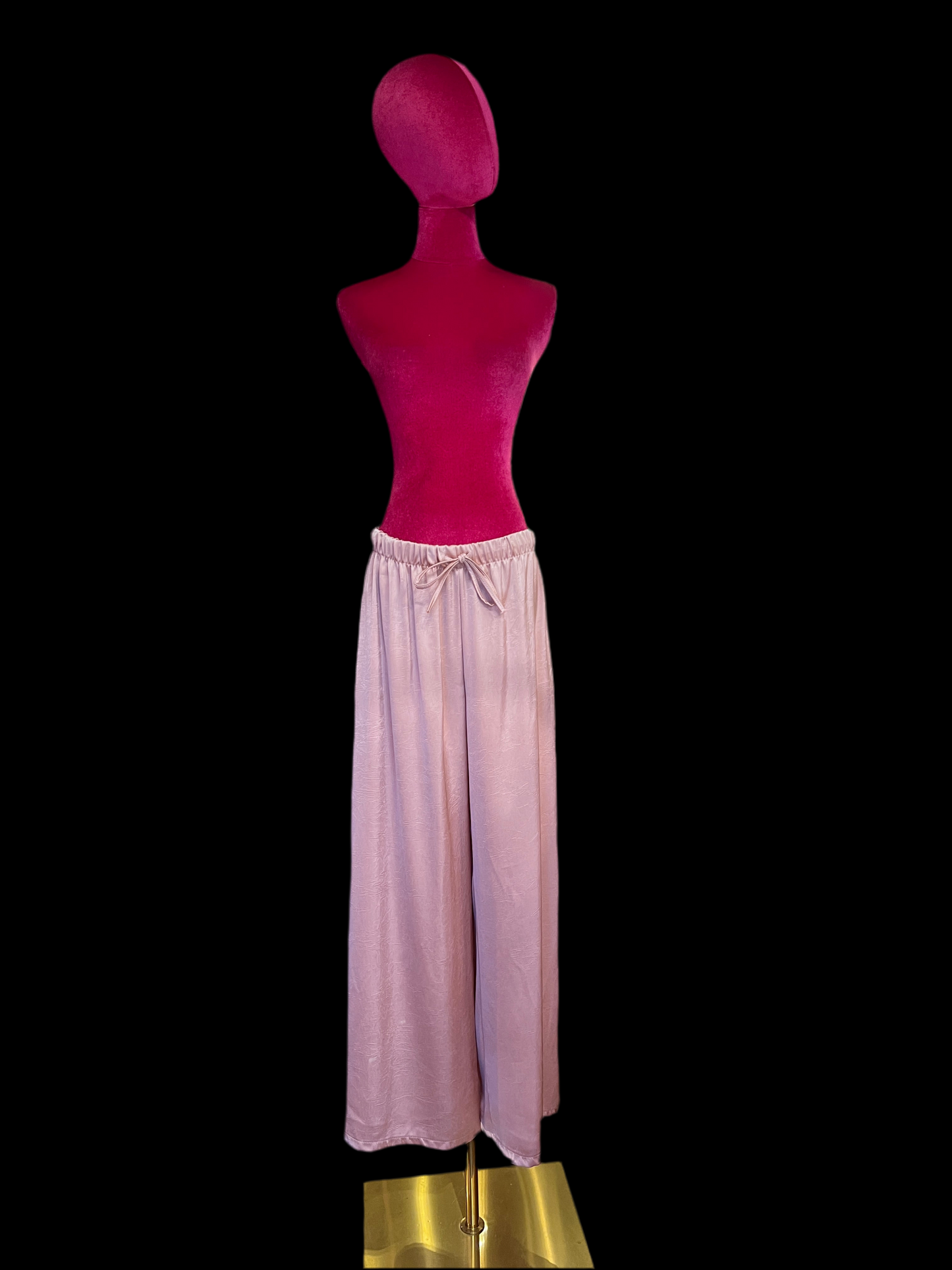 The room pantalone a palazzo effetto stropicciato rosa antico con elastico e laccetto