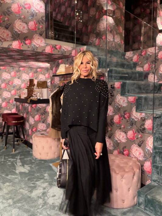 The room completo gonna tulle e maglia con zirconi nera