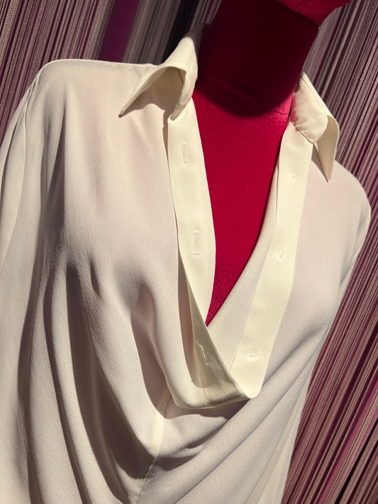 Semicouture camicia burro in crepe de chine con collo drappeggiato