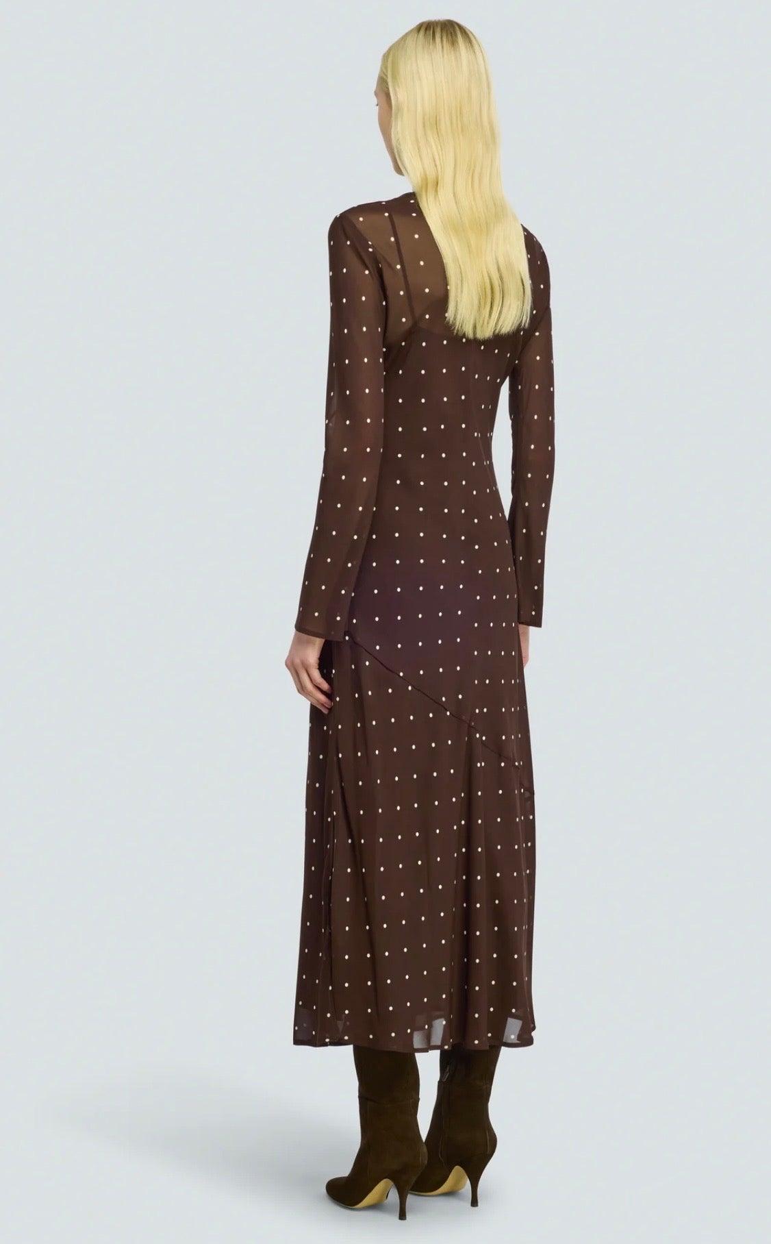 Semicouture abito in georgette stampa a pois bianchi sfondo moka