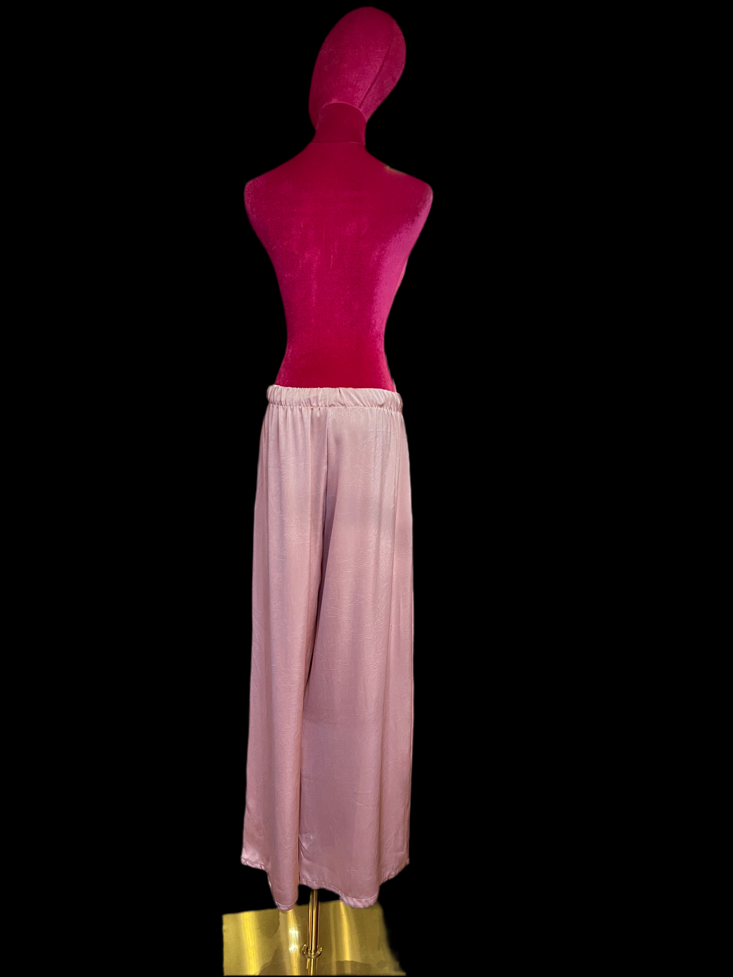 The room pantalone a palazzo effetto stropicciato rosa antico con elastico e laccetto