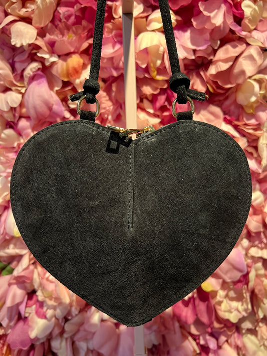 Borsa a cuore pelle scamosciata nera con tracollina