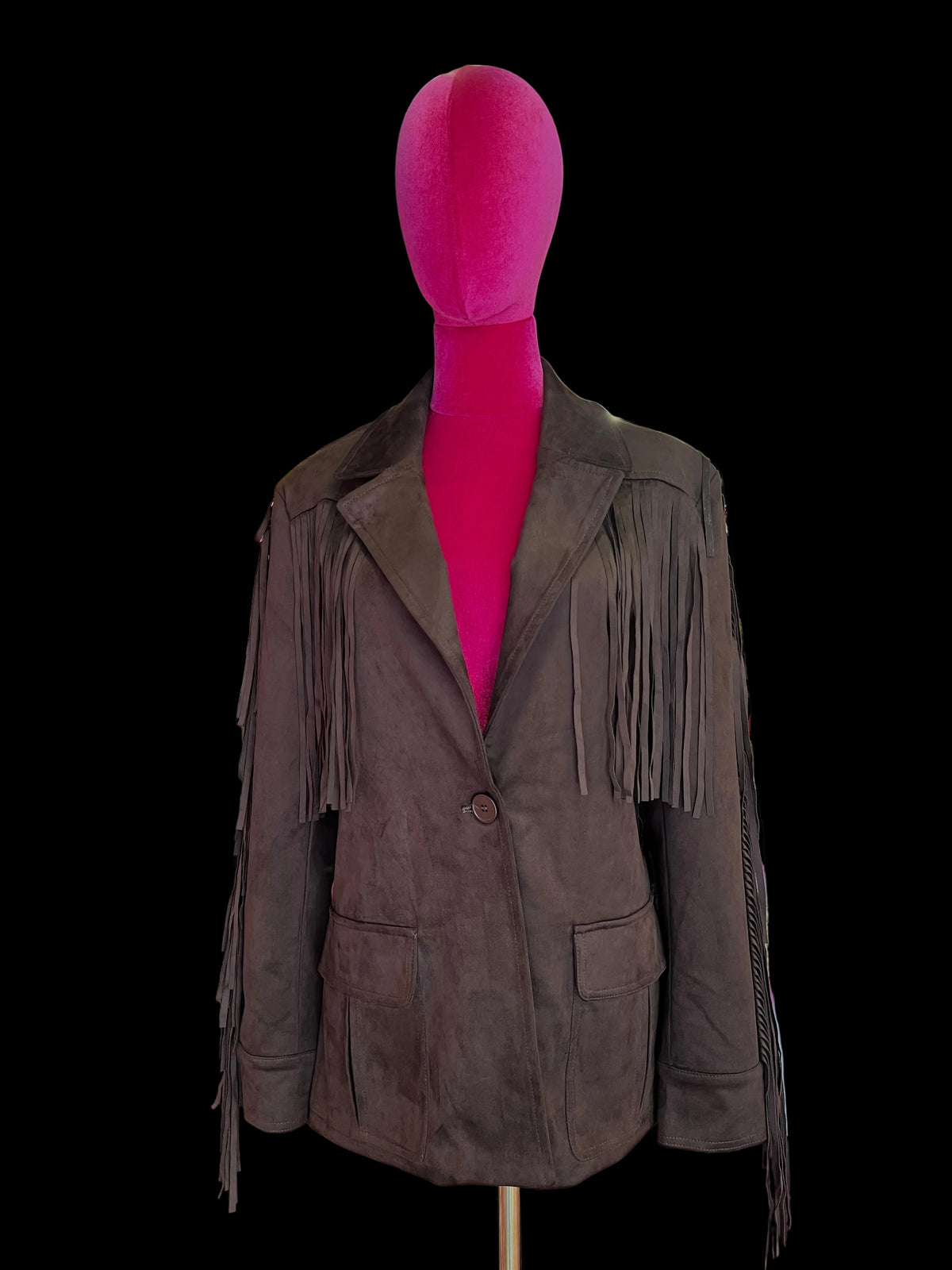The room giacca eco suede con frange e cinta