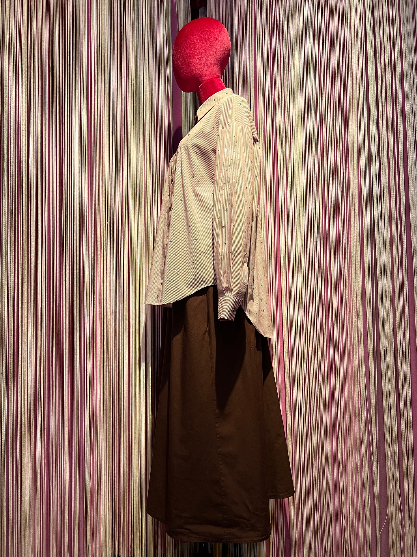 Mon amour Paris completo burgundy camicia righe con cristalli e pantalone gamba ampia e vita con elastico