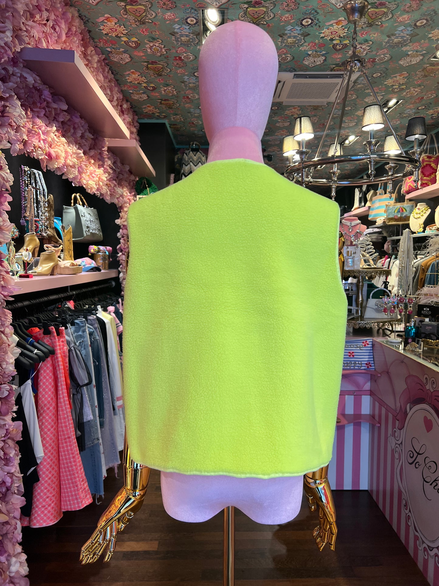 Mon amour Paris gilet tessuto teddy giallo fluo