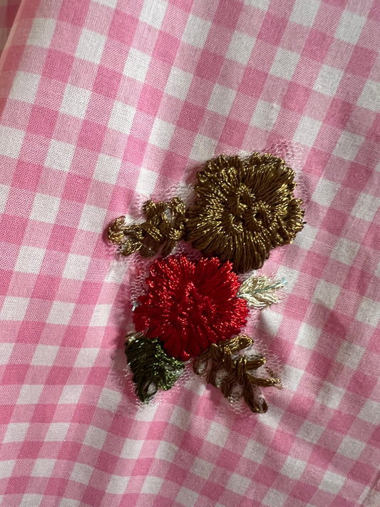 History Repeats camicia quadretto rosa e bianco con applicazione fiori