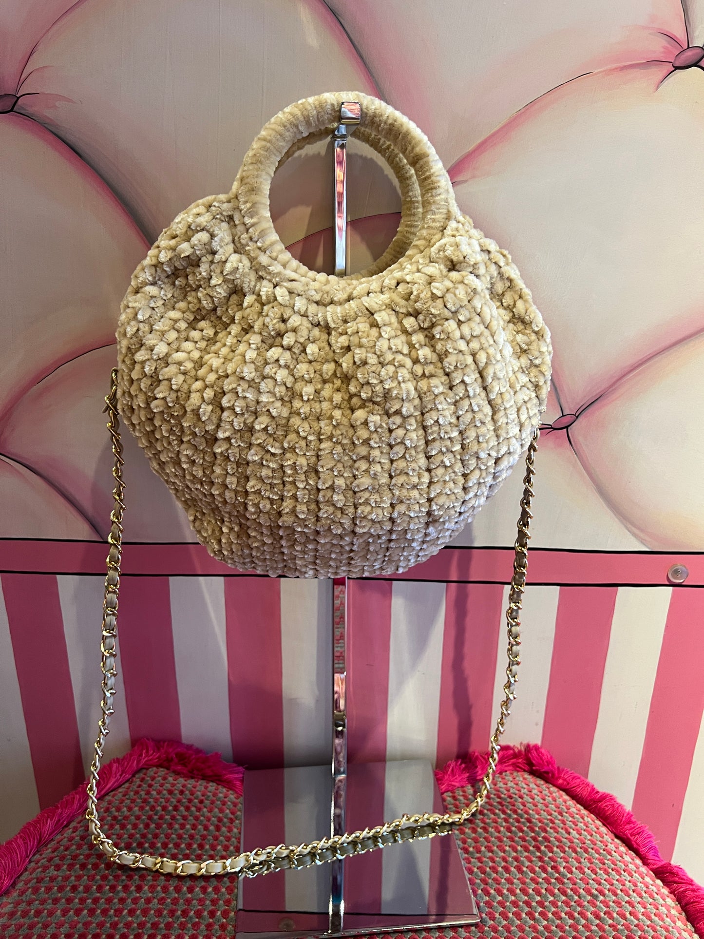 Love & roses borsa tricot ciniglia crema con tracollina
