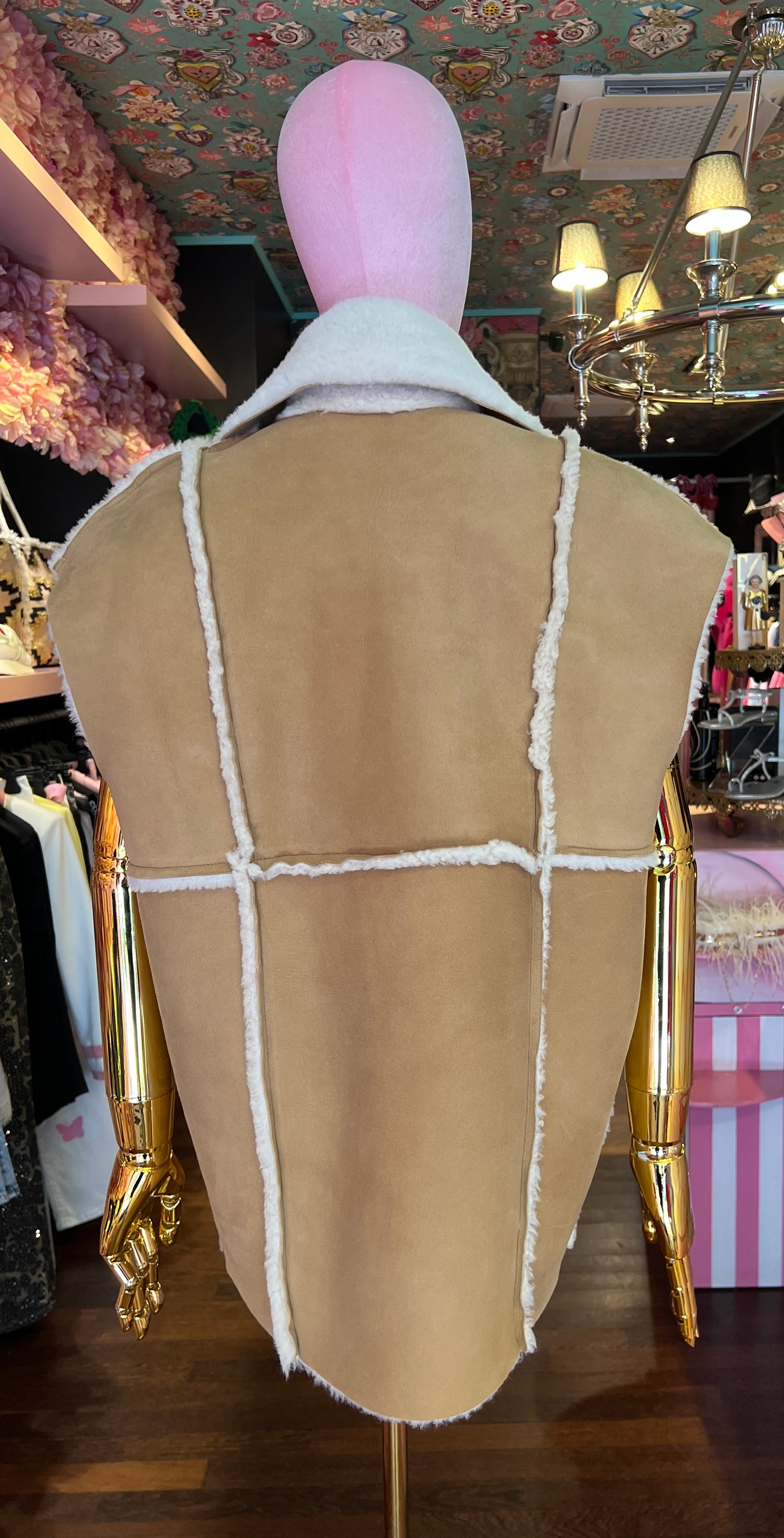 Blusotto gilet montone cuoio/panna Gemma