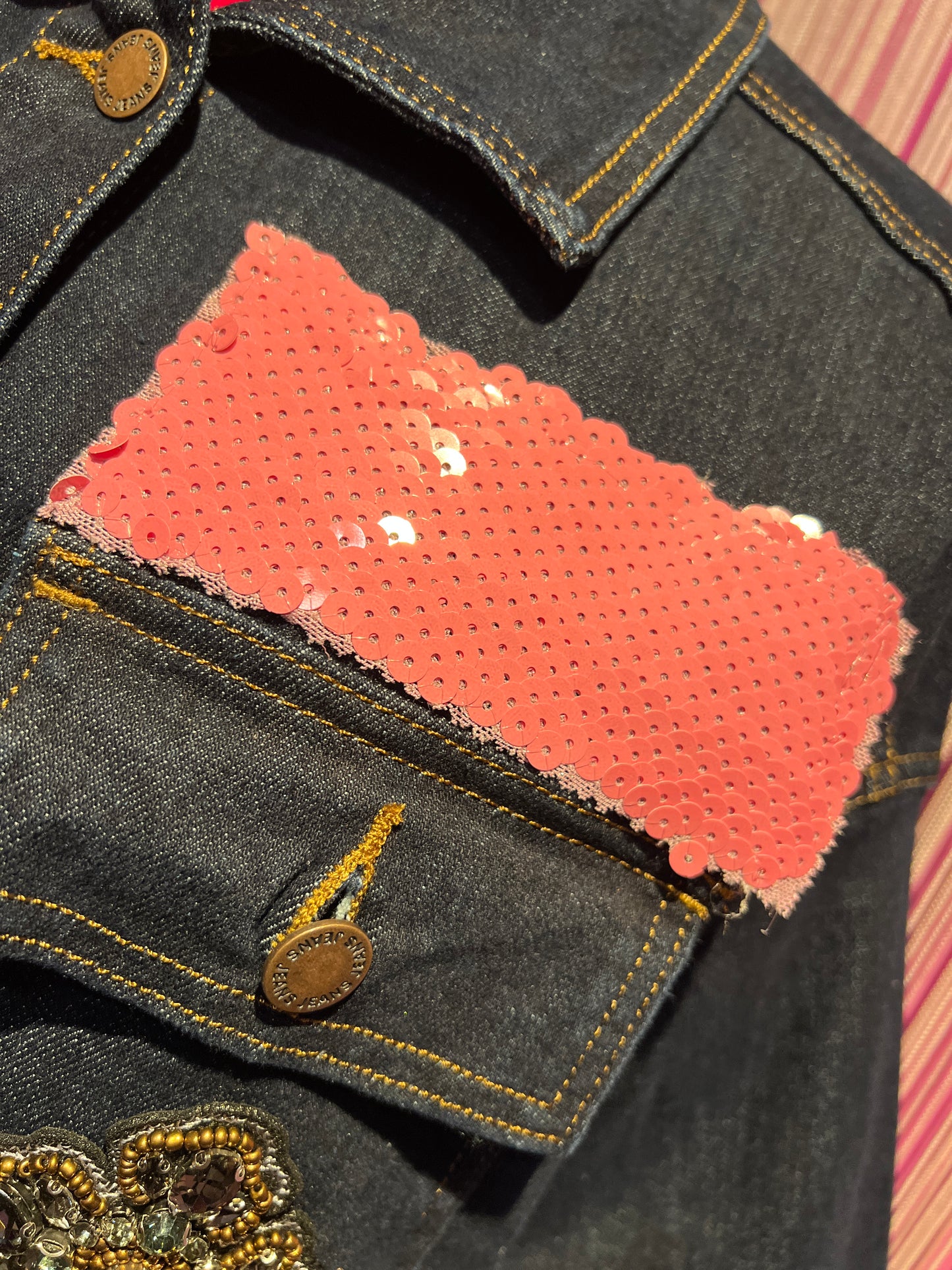 ABpink 🩷 giacca denim con cintura applicazioni pantera rosa