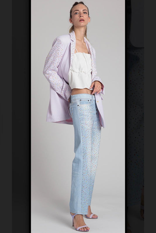 Rossano Perini jeans denim modello loose strass multicolor