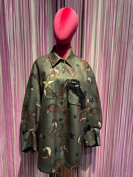 5 Progress cappotto fantasia tigri con pantera cristalli e patch
