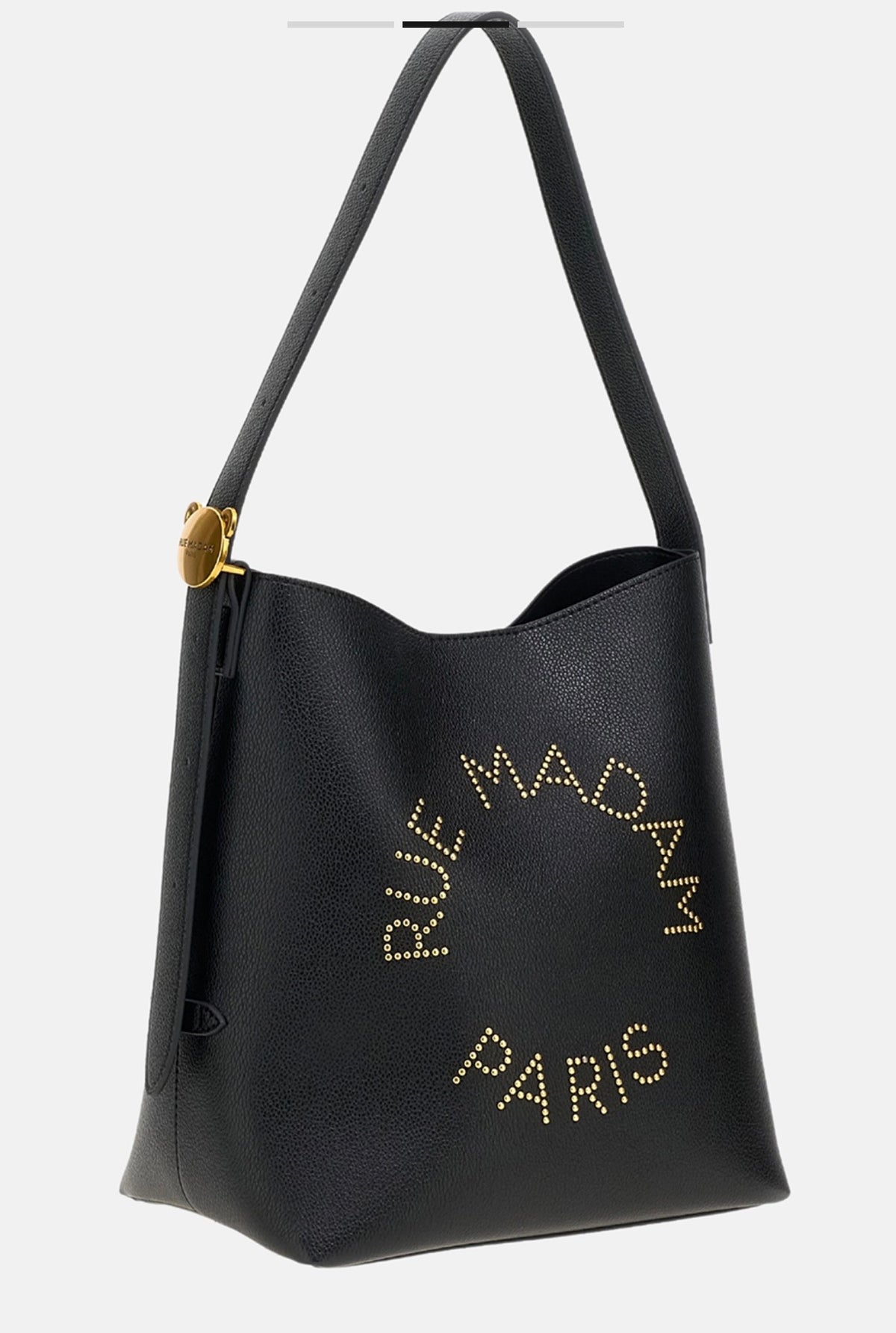 Rue Madam Paris borsa a secchiello in ecopelle nero con logo micro borchiette dorate