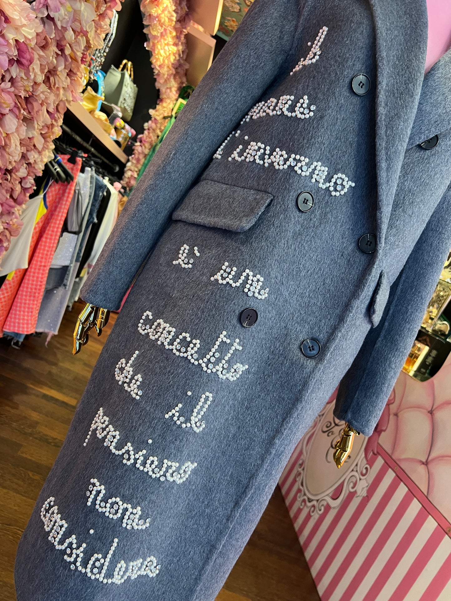 Front street cappotto doppiopetto con applicazione perle