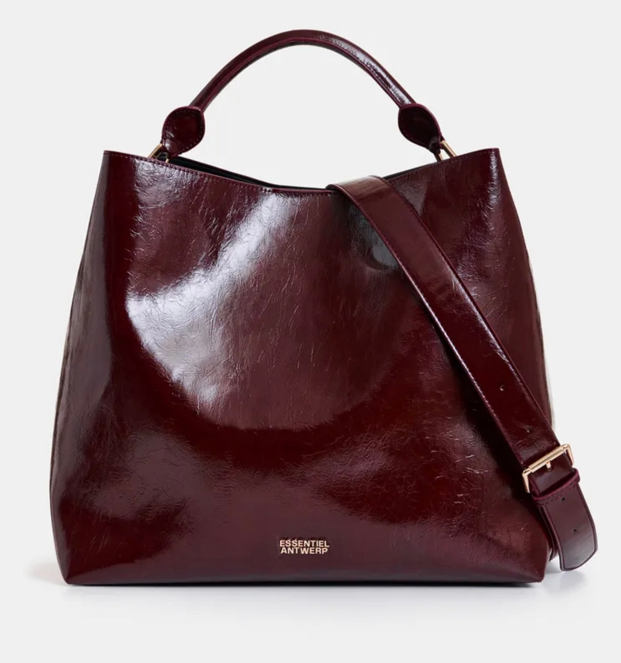 Essentiel antwerp borsa shopper lucida bordeaux con tracolla
