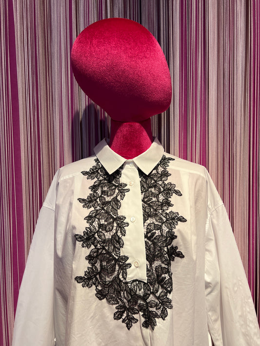 Ermanno Scervino camicia bianca con pizzo nero fiocco posteriori