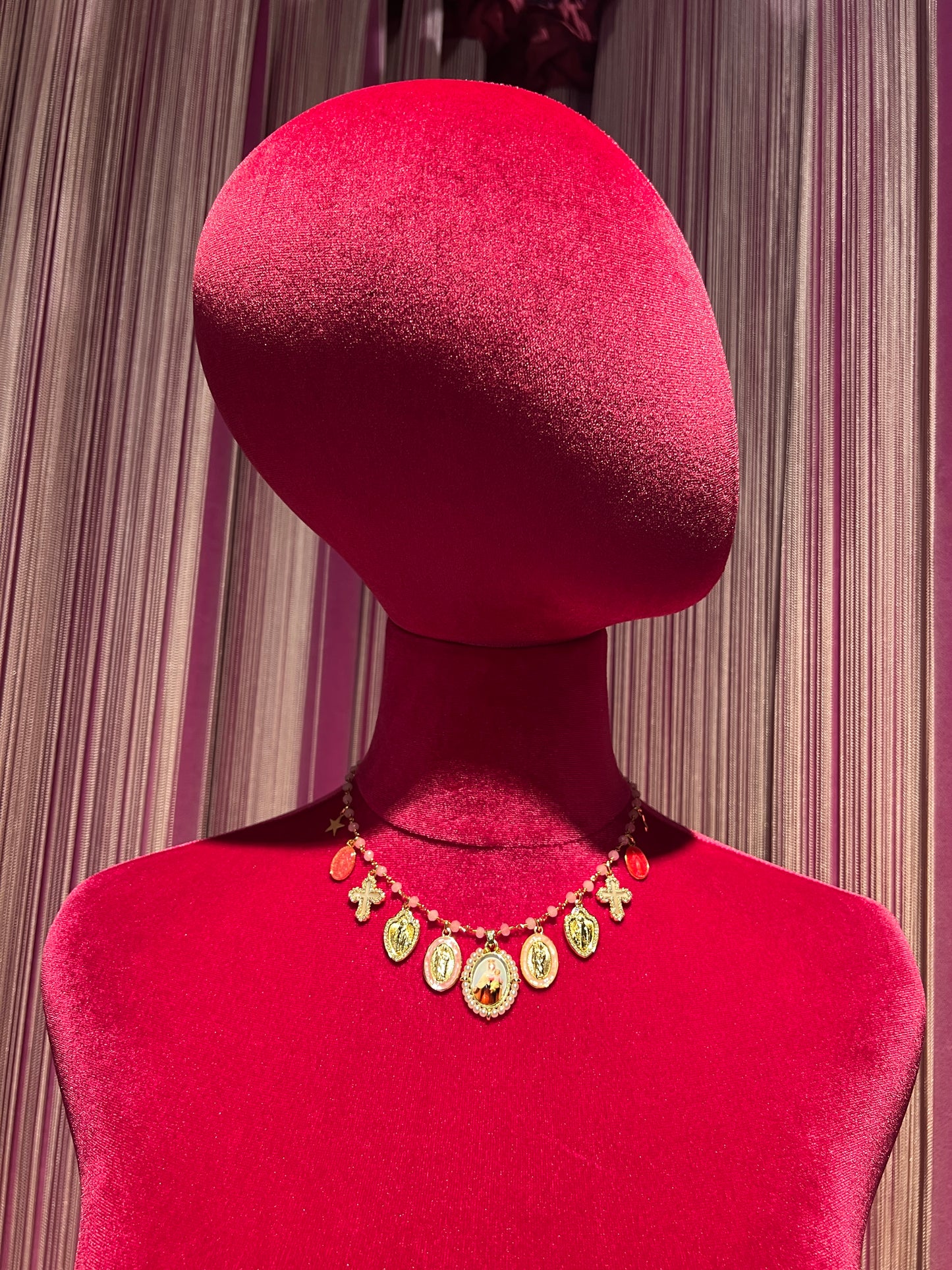 Principessa glam collana girocollo con perline rosa charms con immagini sacre