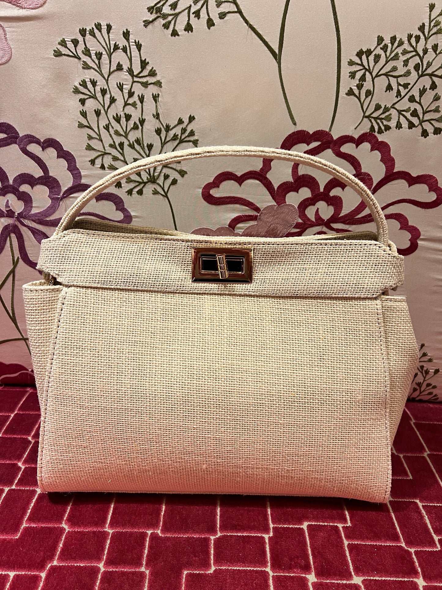 Borsa in rafia avorio con tracollina