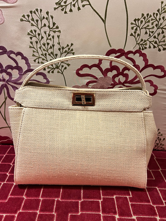 Borsa in rafia avorio con tracollina