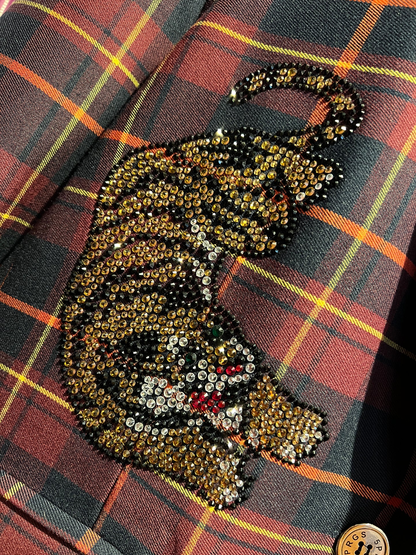 5 Progress giacca tartan over con decorazioni tigri cristalli