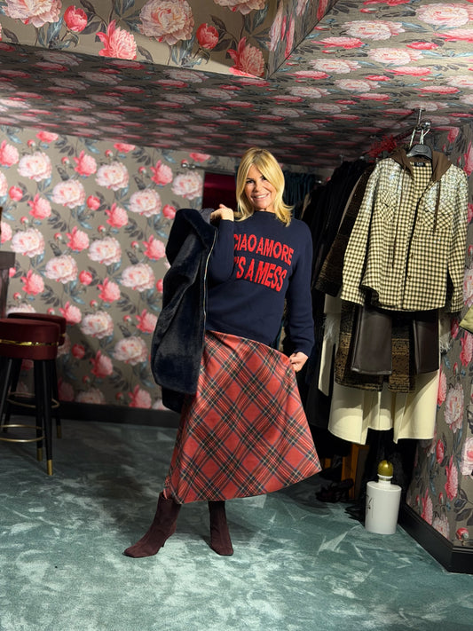 The room gonna con elastico fantasia tartan rossa