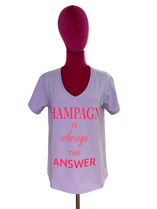 Miss goodlife t shirt glicine con stampa “ Champagne is always the answer”