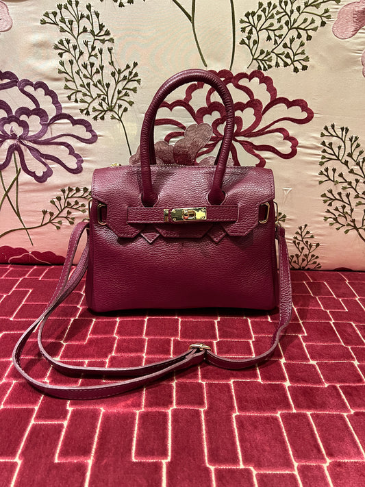 Borsa pelle burgundi due manici con tracollina