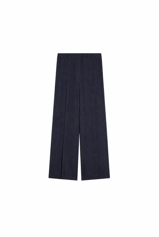 Semicouture pantalone blu in satin spacco sul fondo , gamba dritta