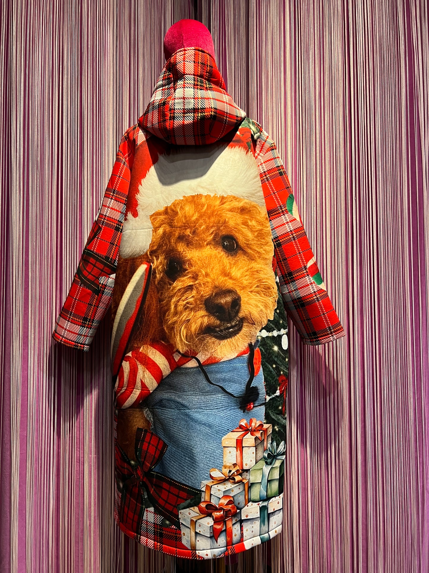 Mon amour Paris -20% di sconto cappotto con cappuccio in neoprene fantasia tartan stampa barboncino